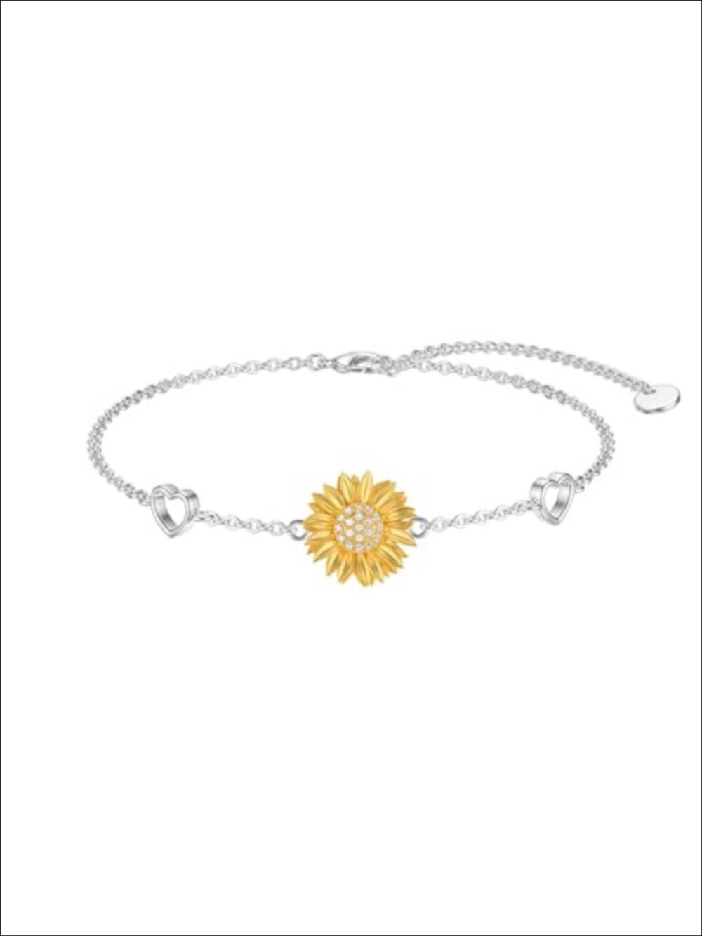 Sterling Silver Sunflower Bracelet Lab Grown Diamond 0.1 cttw Women Jewelry Gift